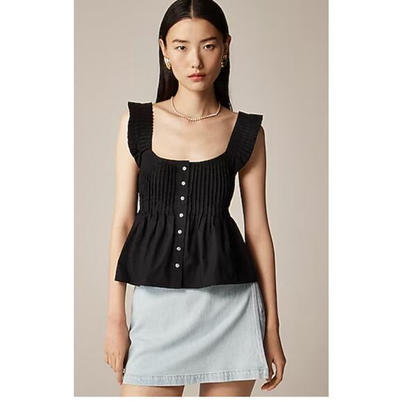 J Crew Pintuck Peplum Top XXS Black NWT Bloue Shirt CJ340 J.Crew Button Pleated - Picture 2 of 5
